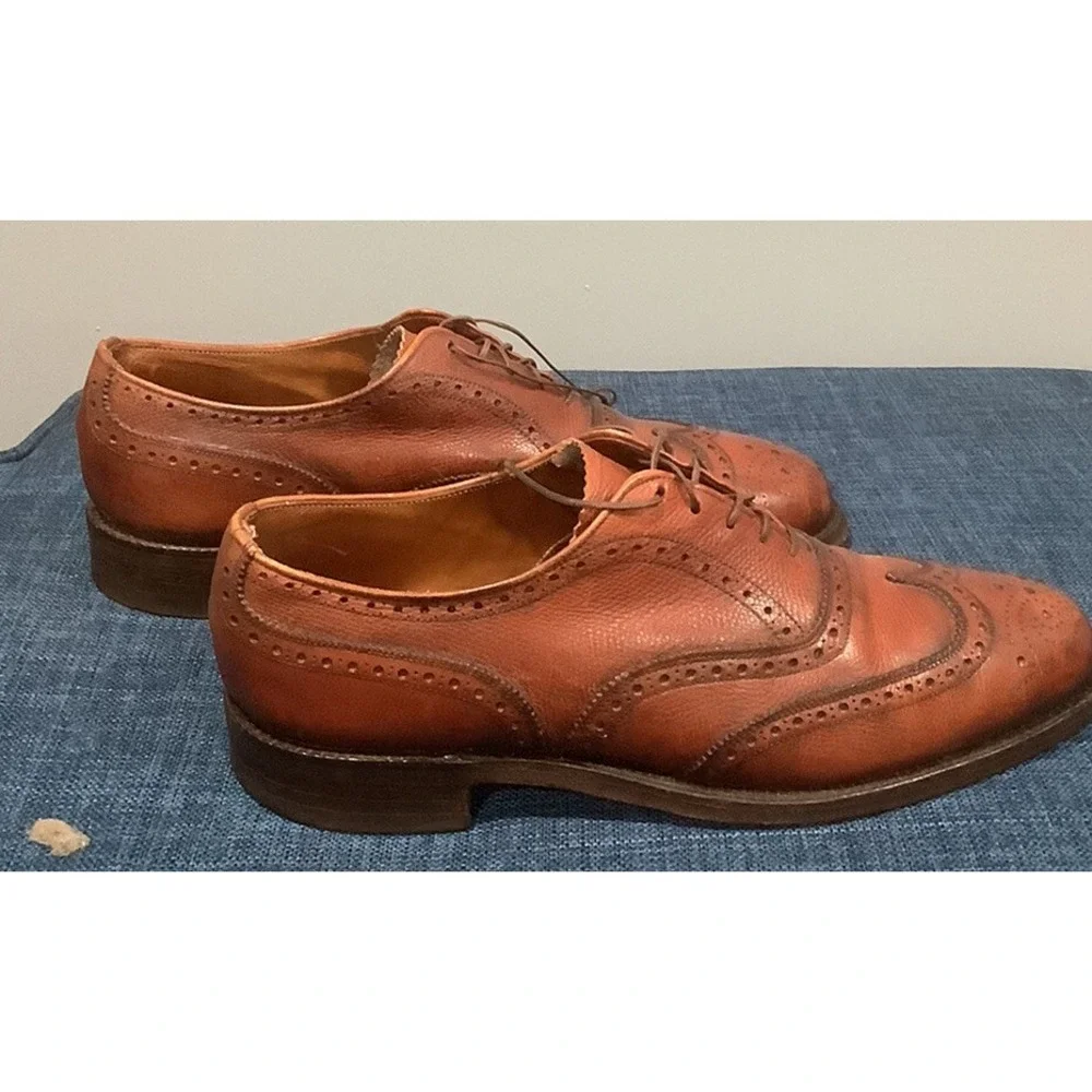 BARRIE LTD HANDCRAFTED ENGLAND MADE BRITISH TAN TOOLED CAP TOE OXFORD SHOES 9